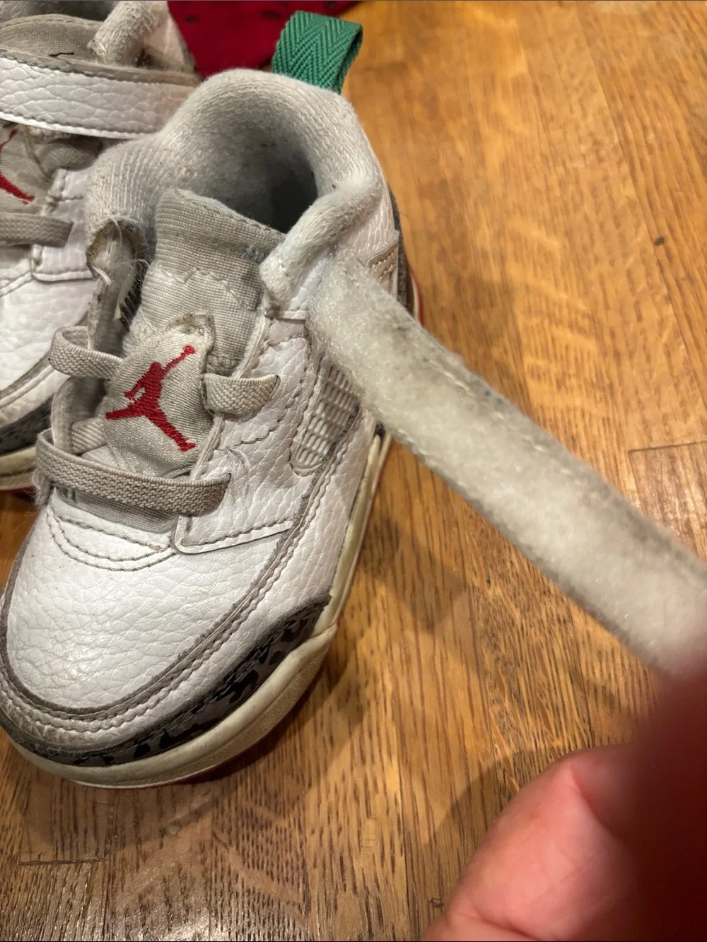 Jordan Baby White and Red High-Top Walker Shoes with Green Pull Tabs